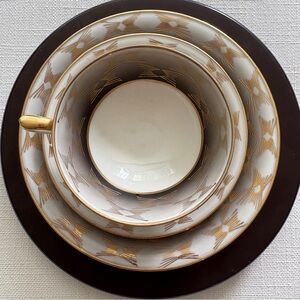Bavaria Art Deco Gold Porcelain Tea Trio – Footed Cup, Saucer & Plate (1930s)